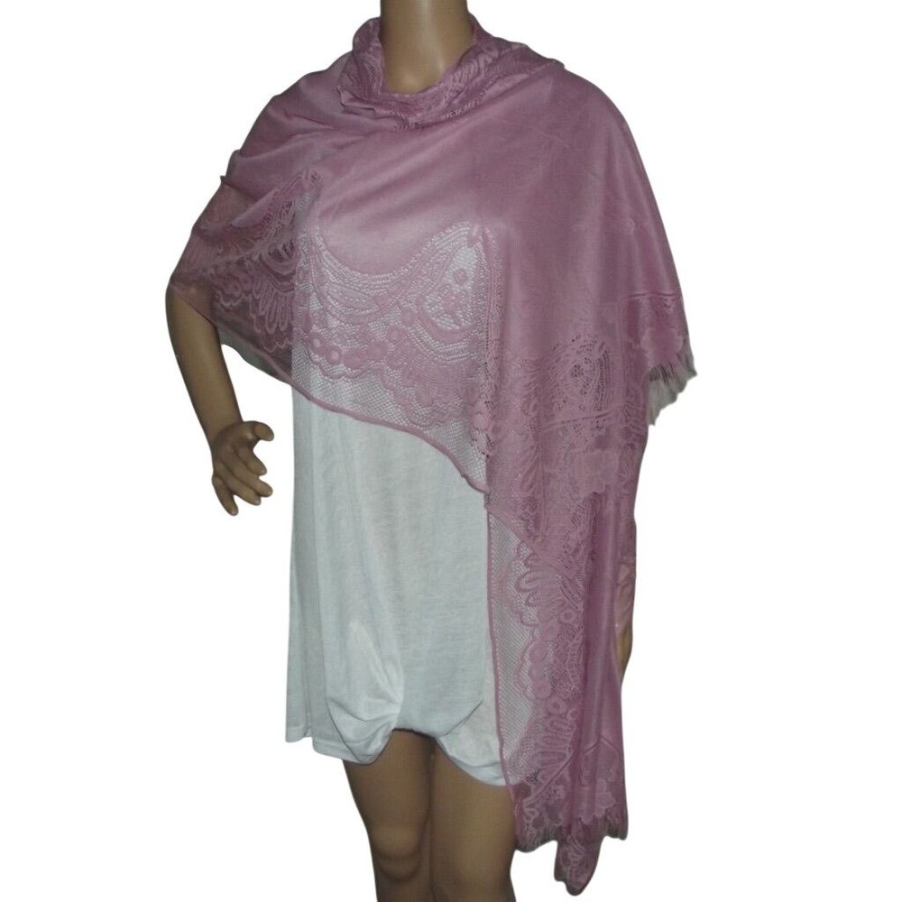 Wrap Shawl Womens 74" x 27" Pink Lightweight Scarf floral fringe Evening